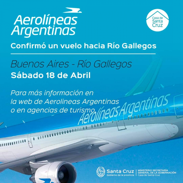 Aerolineas voló a Rio Gallegos el sábado 18 de abril